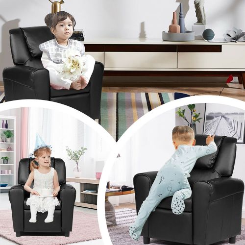 코스트웨이 Costway Kids Recliner Armchair Childrens Furniture Sofa Seat Couch Chair wCup Holder Black