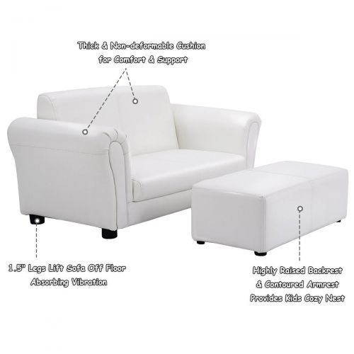 코스트웨이 Costway White Kids Sofa Armrest Chair Couch Lounge Children Birthday Gift w Ottoman