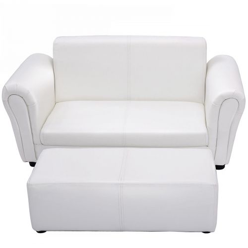 코스트웨이 Costway White Kids Sofa Armrest Chair Couch Lounge Children Birthday Gift w Ottoman