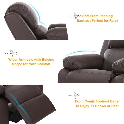 코스트웨이 Costway Brown Deluxe Padded Kids Sofa Armchair Recliner Headrest Children w Storage Arms