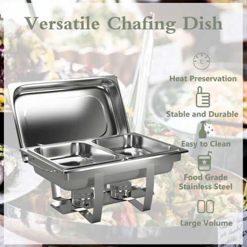 코스트웨이 Costway Rectangular Chafing Dish Stainless Steel Full Size 2 Pack of 8 Quart