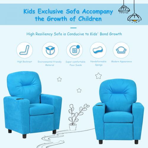 코스트웨이 Costway Kids Recliner Armchair Childrens Furniture Sofa Seat Couch Chair wCup Holder Blue