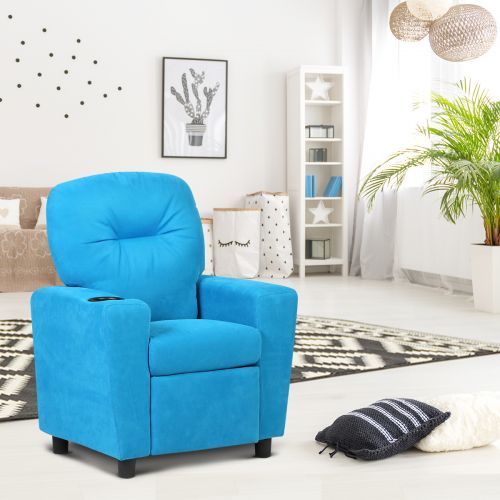 코스트웨이 Costway Kids Recliner Armchair Childrens Furniture Sofa Seat Couch Chair wCup Holder Blue