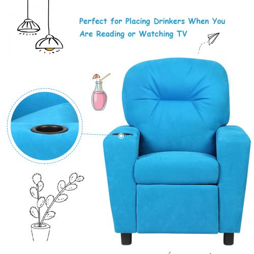 코스트웨이 Costway Kids Recliner Armchair Childrens Furniture Sofa Seat Couch Chair wCup Holder Blue