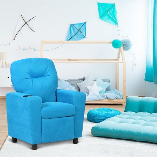 코스트웨이 Costway Kids Recliner Armchair Childrens Furniture Sofa Seat Couch Chair wCup Holder Blue