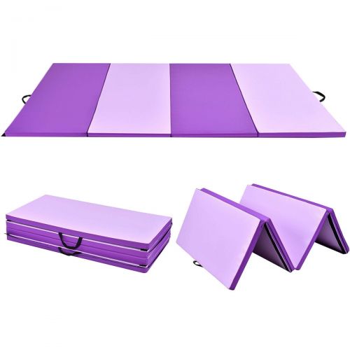 코스트웨이 Costway 4x8x2 Gymnastics Mat Thick Folding Panel Gym Fitness Exercise Mat PurplePink
