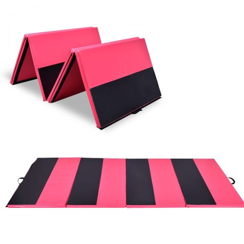 코스트웨이 Costway 4x10x2Gymnastics Mat Folding Panel Thick Gym Fitness Exercise PinkBlack