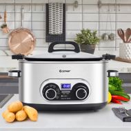 Costway 4-in-1 Multi Cooker 6 Quart Stainless Steel Slow Cooker Steamer Stove Top & Oven