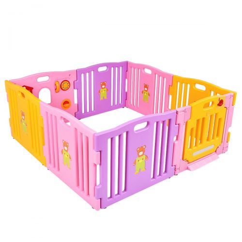 코스트웨이 Costway Pink 8 Panel Baby Playpen Kids Safety Play Center Yard Home Indoor Outdoor Pen