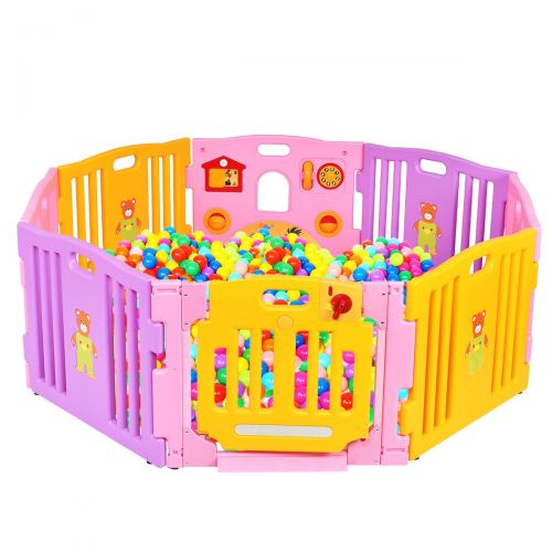 코스트웨이 Costway Pink 8 Panel Baby Playpen Kids Safety Play Center Yard Home Indoor Outdoor Pen