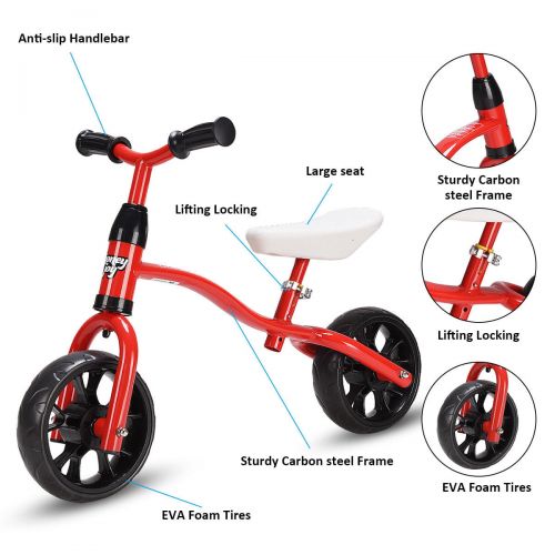 코스트웨이 Costway Adjustable Children Kids Balance Bike Pre-bicycle No-Pedal Learn to Ride Red