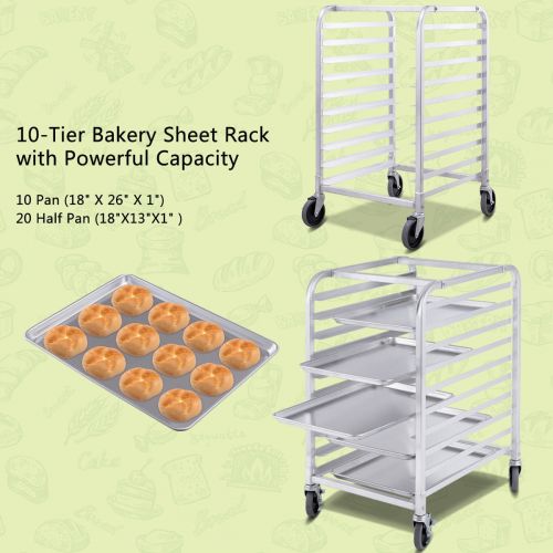 코스트웨이 Costway 10 Sheet Aluminum Bakery Rack Commercial Cookie Bun Pan Kitchen wWheel