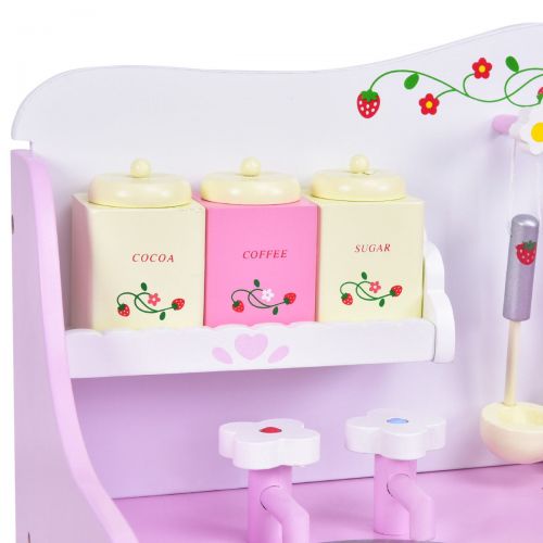 코스트웨이 Costway Kids Wooden Play Set Kitchen Toy Strawberry Pretend Cooking Playset Toddler