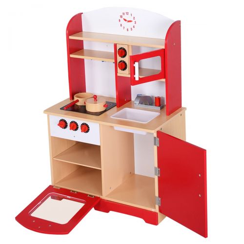 코스트웨이 Costway Wood Kitchen Toy Kids Cooking Pretend Play Set Toddler Wooden Playset