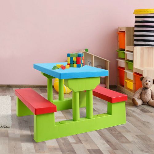 코스트웨이 Costway 4 Seat Kids Picnic Table wUmbrella Garden Yard Folding Children Bench Outdoor