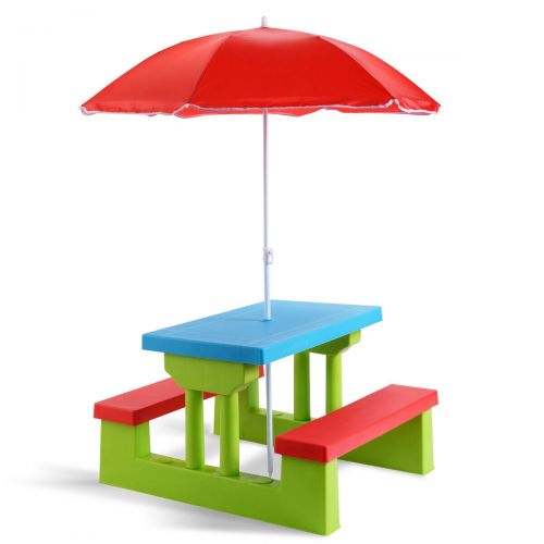 코스트웨이 Costway 4 Seat Kids Picnic Table wUmbrella Garden Yard Folding Children Bench Outdoor