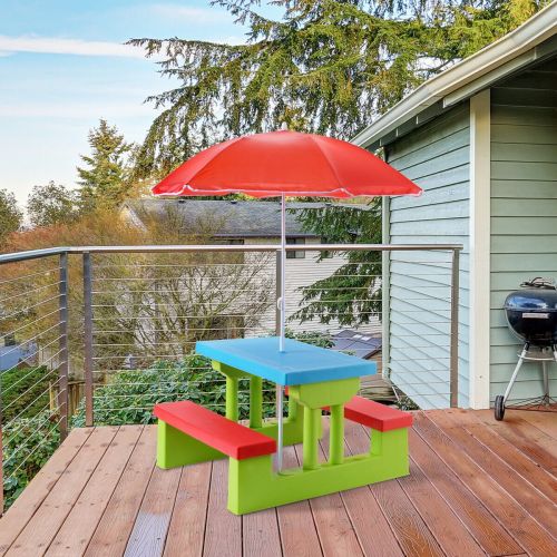 코스트웨이 Costway 4 Seat Kids Picnic Table wUmbrella Garden Yard Folding Children Bench Outdoor