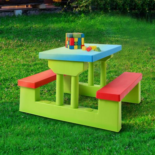 코스트웨이 Costway 4 Seat Kids Picnic Table wUmbrella Garden Yard Folding Children Bench Outdoor