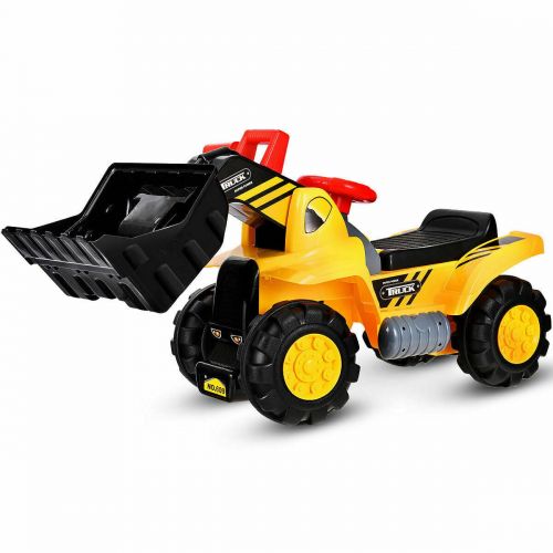 코스트웨이 Costway Kids Toddler Ride On Excavator Digger Truck Scooter w Sound & Seat Storage Toy