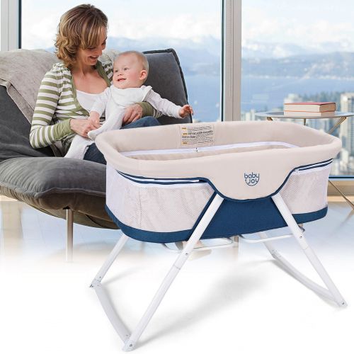 코스트웨이 Costway BabyJoy Foldaway Baby Bassinet Crib Newborn Rocking Sleeper Traveler Portable Bag Beige