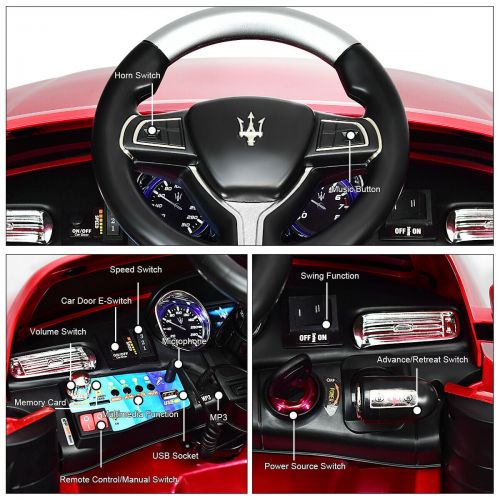 코스트웨이 Costway 6V Licensed Maserati Kids Ride On Car RC Remote Control Opening Doors MP3 Swing Red