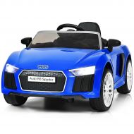 Costway 12V Audi R8 Spyder Licensed Electric Kids Ride On Car RC Suspension MP3 Lights RedWhiteBlue