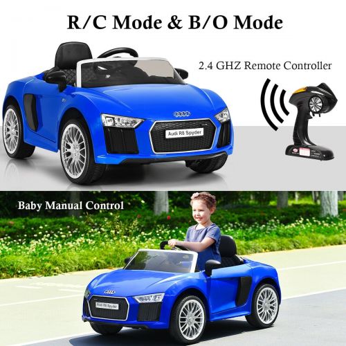 코스트웨이 Costway 12V Audi R8 Spyder Licensed Electric Kids Ride On Car RC Suspension MP3 Lights RedWhiteBlue