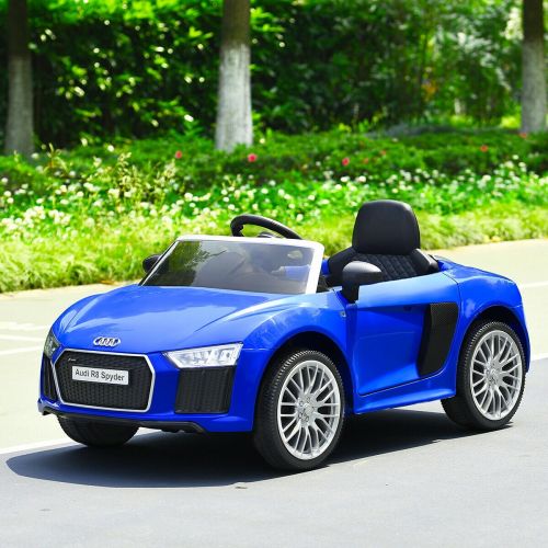 코스트웨이 Costway 12V Audi R8 Spyder Licensed Electric Kids Ride On Car RC Suspension MP3 Lights RedWhiteBlue