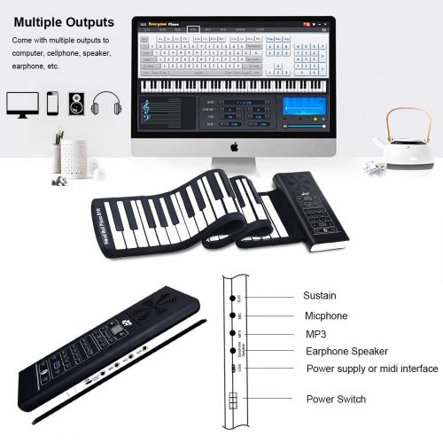 코스트웨이 Costway 61 Key Electronic Roll Up Piano Keyboard Silicone Rechargeable Bluetooth w/Pedal