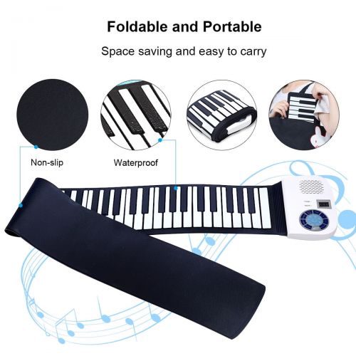 코스트웨이 Costway 88 Key Electronic Roll Up Piano Keyboard Silicone Rechargeable Bluetooth w/Pedal