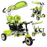 Costway 4 In 1 Twins Kids Baby Stroller Tricycle Safety Double Rotatable Seat w Basket Green