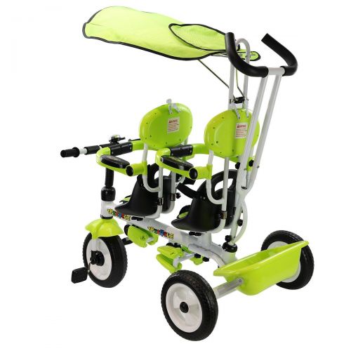 코스트웨이 Costway 4 In 1 Twins Kids Baby Stroller Tricycle Safety Double Rotatable Seat w Basket Green