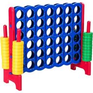 COSTWAY Jumbo 4-to-Score Giant Game Set, 4 in A Row for Kids and Adults, 3.5FT Tall Indoor & Outdoor Game Set with 42 Jumbo Rings & Quick-Release Slider, Perfect for Holiday Party & Family Game, Red