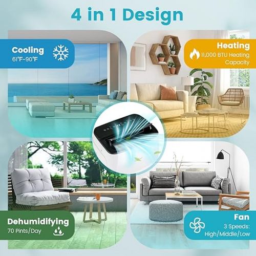 코스트웨이 COSTWAY 13,000 BTU Portable Air Conditioner, Smart WiFi Enabled AC with App & Voice Control, with Cool, Fan, Heat & Dehumidifier, Sleep Mode, 24H Timer, Remote Control & Window Kit