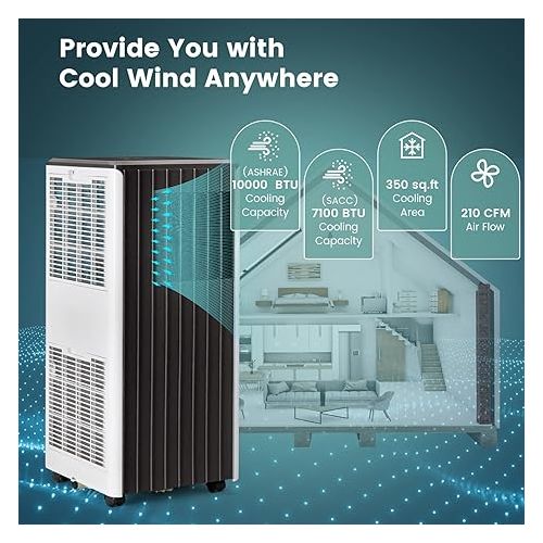 코스트웨이 COSTWAY 10000 BTU Portable Air Conditioner, 3-in-1 AC Unit with Dehumidifier & Smart Sleep Mode, 24H Timer & Remote Control, Cools Rooms up to 350 Sq.Ft, Window Kit Included (White + Black)