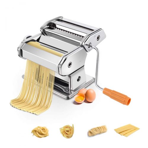 코스트웨이 COSTWAY Nudelmaschine manuell, Pastamaschine aus Edelstahl, Pastamaker 6 Nudelstarke, Kuechengerat Silber, Kueche Maschine inkl. Tischklemme, Spaghetti Nudeln Pasta Maker 20,5 x 20,5