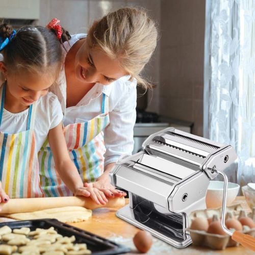 코스트웨이 COSTWAY Nudelmaschine manuell, Pastamaschine aus Edelstahl, Pastamaker 6 Nudelstarke, Kuechengerat Silber, Kueche Maschine inkl. Tischklemme, Spaghetti Nudeln Pasta Maker 20,5 x 20,5