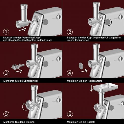 코스트웨이 COSTWAY Elektrischer Fleischwolf Wurstmaschine Wurstfueller mit Wurstaufsatz Zerkleinerer Meat Grinder Spritzgeback / 1200W / Metallgetriebe / 3 Lochscheiben/Edelstahlklinge