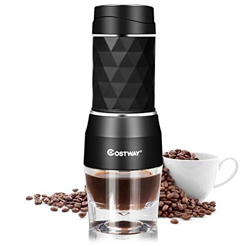 코스트웨이 COSTWAY Manual Espresso Machine, 2-in-1 Portable Coffee Maker 20 Bar Pressure for Capsule and ground Coffee