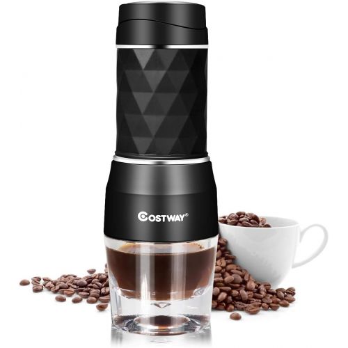 코스트웨이 COSTWAY Manual Espresso Machine, 2-in-1 Portable Coffee Maker 20 Bar Pressure for Capsule and ground Coffee