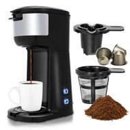 COSTWAY Coffee Maker, 1000W Portable Auto Shut off 2-in-1 Coffee Maker, Single Cup Coffee Brewer Built-in Filter, Thermal Drip Instant Coffee Machine, Ground Coffee and Coffee Caps