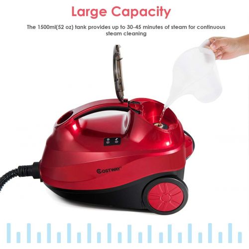 코스트웨이 [아마존베스트]COSTWAY 2000W Multipurpose Steam Cleaner with 19 Accessories, Household Steamer w/ 1.5L Tank for Chemical-Free Cleaning, Heavy Duty Rolling Cleaning Machine for Carpet, Floors, Win