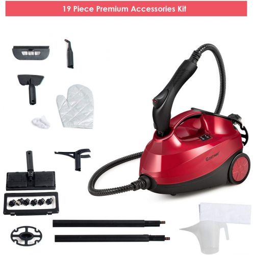 코스트웨이 [아마존베스트]COSTWAY 2000W Multipurpose Steam Cleaner with 19 Accessories, Household Steamer w/ 1.5L Tank for Chemical-Free Cleaning, Heavy Duty Rolling Cleaning Machine for Carpet, Floors, Win