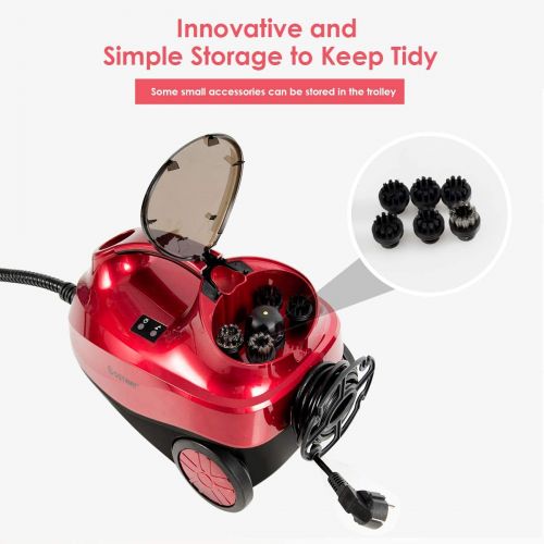 코스트웨이 [아마존베스트]COSTWAY 2000W Multipurpose Steam Cleaner with 19 Accessories, Household Steamer w/ 1.5L Tank for Chemical-Free Cleaning, Heavy Duty Rolling Cleaning Machine for Carpet, Floors, Win