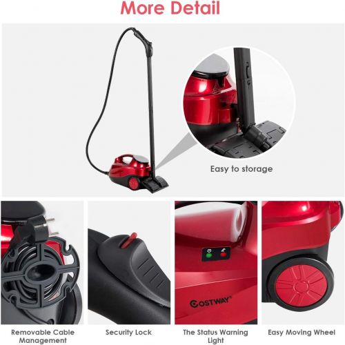 코스트웨이 [아마존베스트]COSTWAY 2000W Multipurpose Steam Cleaner with 19 Accessories, Household Steamer w/ 1.5L Tank for Chemical-Free Cleaning, Heavy Duty Rolling Cleaning Machine for Carpet, Floors, Win