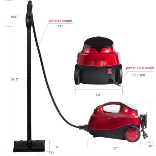 코스트웨이 [아마존베스트]COSTWAY 2000W Multipurpose Steam Cleaner with 19 Accessories, Household Steamer w/ 1.5L Tank for Chemical-Free Cleaning, Heavy Duty Rolling Cleaning Machine for Carpet, Floors, Win