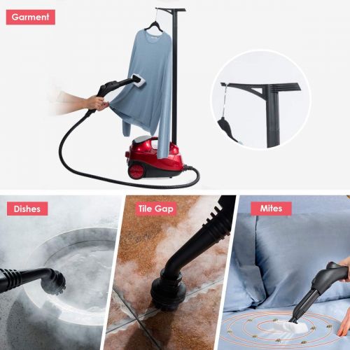 코스트웨이 [아마존베스트]COSTWAY 2000W Multipurpose Steam Cleaner with 19 Accessories, Household Steamer w/ 1.5L Tank for Chemical-Free Cleaning, Heavy Duty Rolling Cleaning Machine for Carpet, Floors, Win