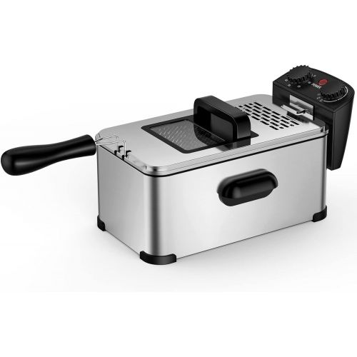 코스트웨이 [아마존베스트]COSTWAY Deep Fryer, 1700W Electric Stainless Steel Deep Fryer -3.2qt Oil Container & Lid w/View Window, 12 Cups Frying Basket w/Hook, Adjustable Temperature and Timer, Professional