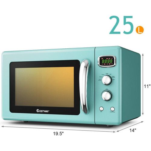 코스트웨이 [아마존베스트]COSTWAY Retro Countertop Microwave Oven, 0.9Cu.ft, 900W Microwave Oven, with 5 Micro Power, Defrost & Auto Cooking Function, LED Display, Glass Turntable and Viewing Window, Child