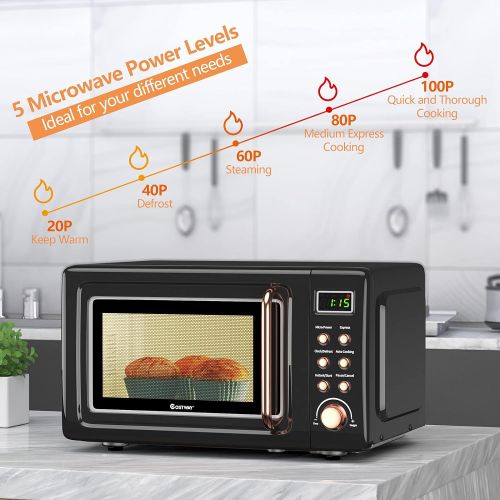 코스트웨이 [아마존베스트]COSTWAY Retro Countertop Microwave Oven, 0.7Cu.ft, 700-Watt, Cold Rolled Steel Plate, 5 Micro Power, Delayed Start Function, with Glass Turntable & Viewing Window, LED Display, Chi